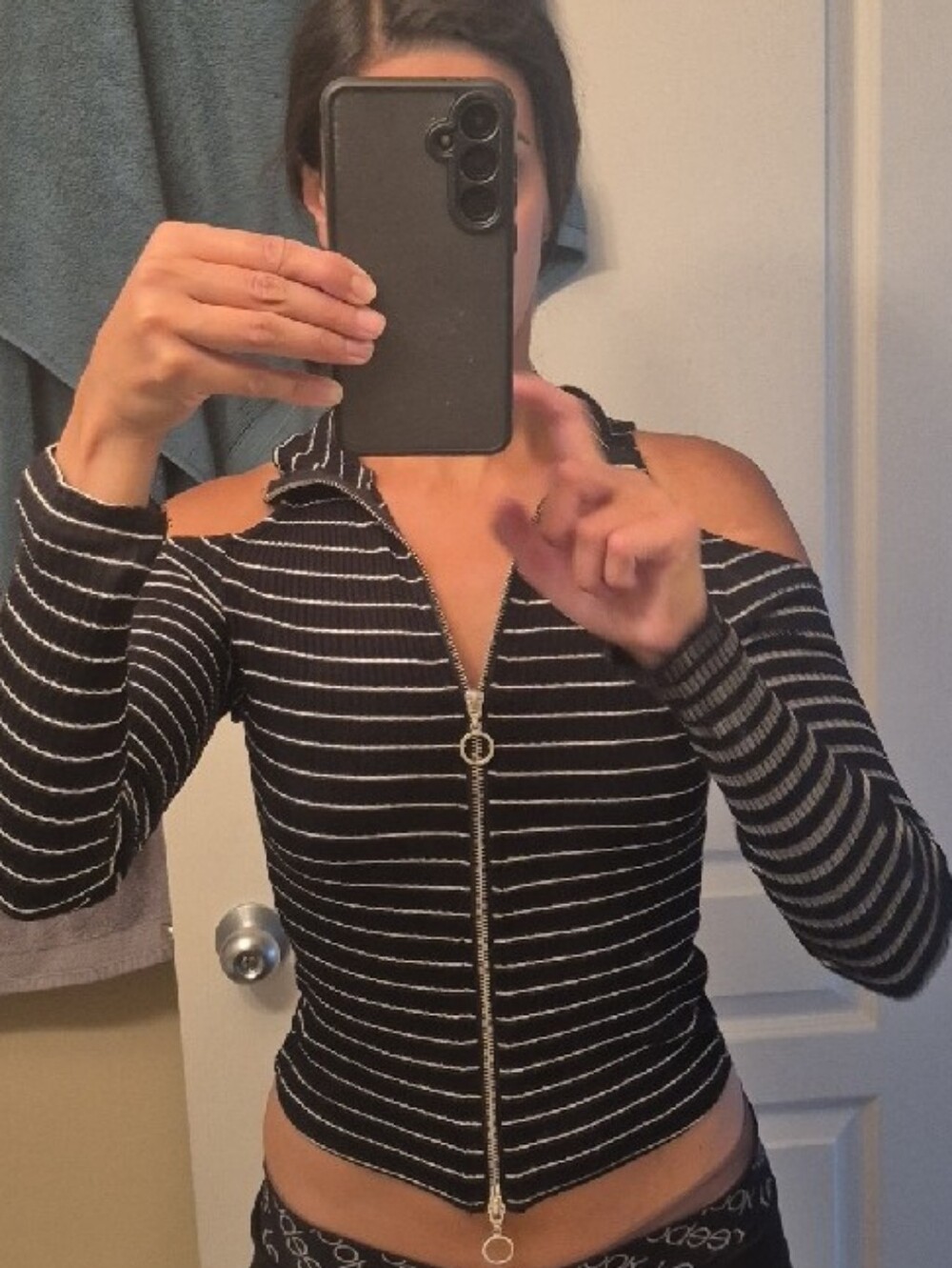 Chloe & Katie Black Top with White Stripes